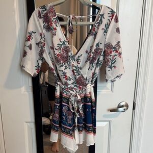 Boho Floral Wrap Jumper with Tie Waist